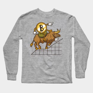 Bitcoin Riding The Trend Crypto Blockchain Trader Bull Art Long Sleeve T-Shirt